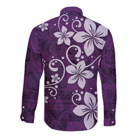 Plumeria Floral Tapa Pattern Amethyst Purple Long Sleeve Button Shirt LT01 - Polynesian Pride
