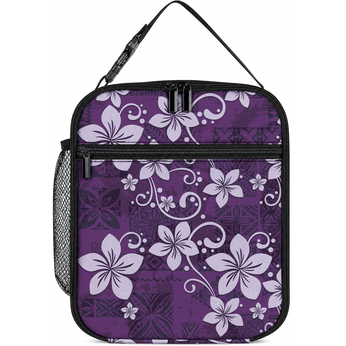 Plumeria Floral Tapa Pattern Amethyst Purple Lunch Bag LT01 10.2 × 8.3 × 4.3 inch Purple - Polynesian Pride