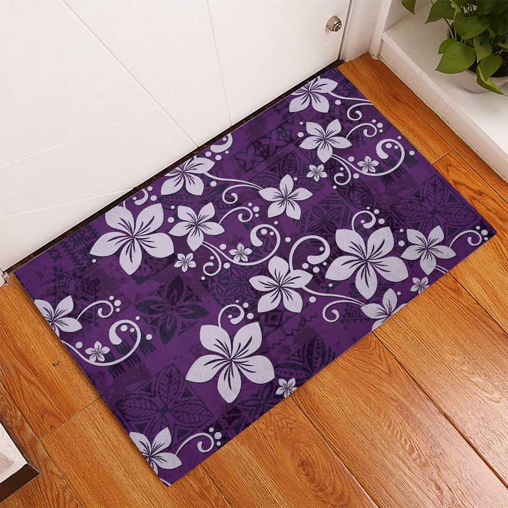 Plumeria Floral Tapa Pattern Amethyst Purple Rubber Doormat
