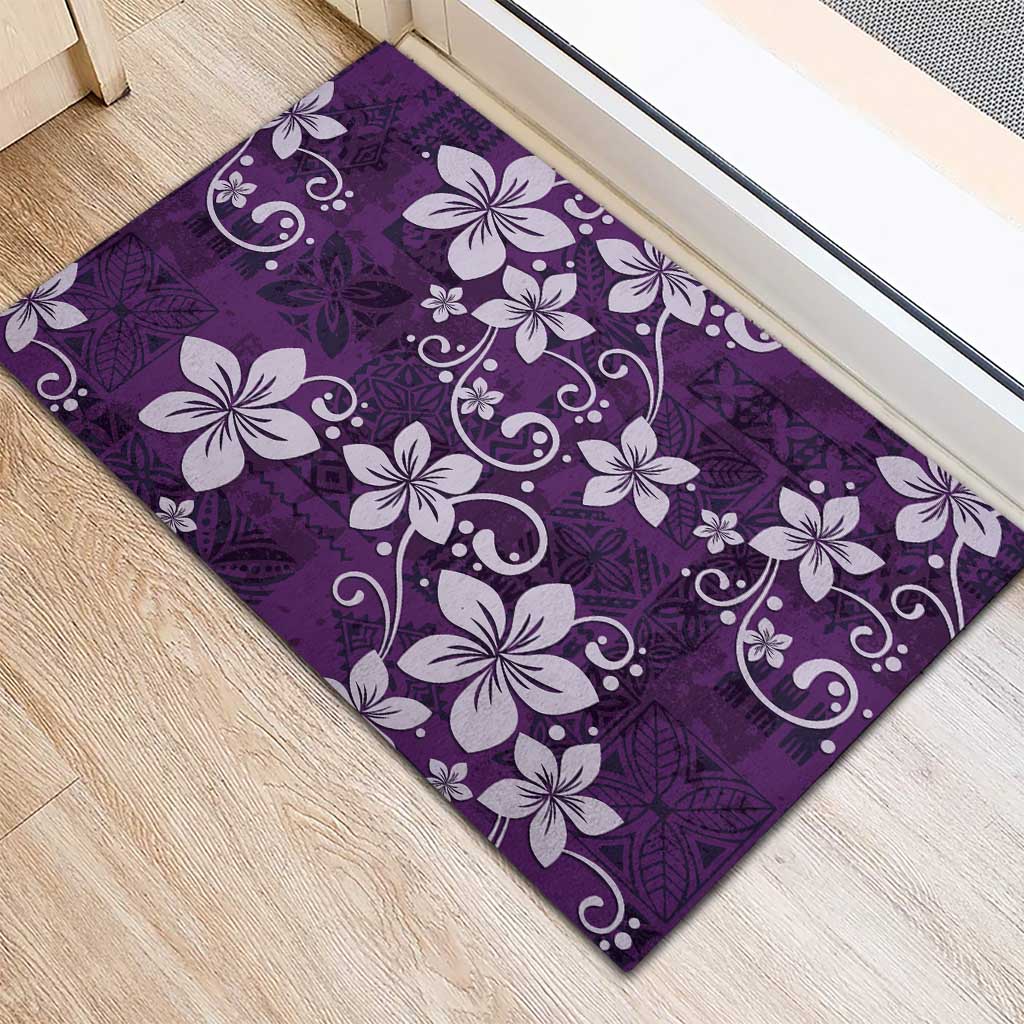 Plumeria Floral Tapa Pattern Amethyst Purple Rubber Doormat