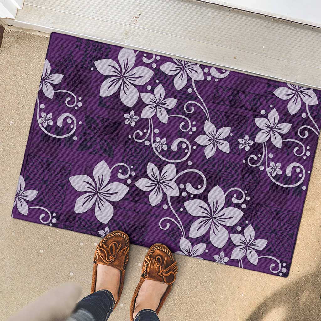 Plumeria Floral Tapa Pattern Amethyst Purple Rubber Doormat