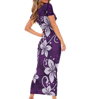 Plumeria Floral Tapa Pattern Amethyst Purple Short Sleeve Bodycon Dress