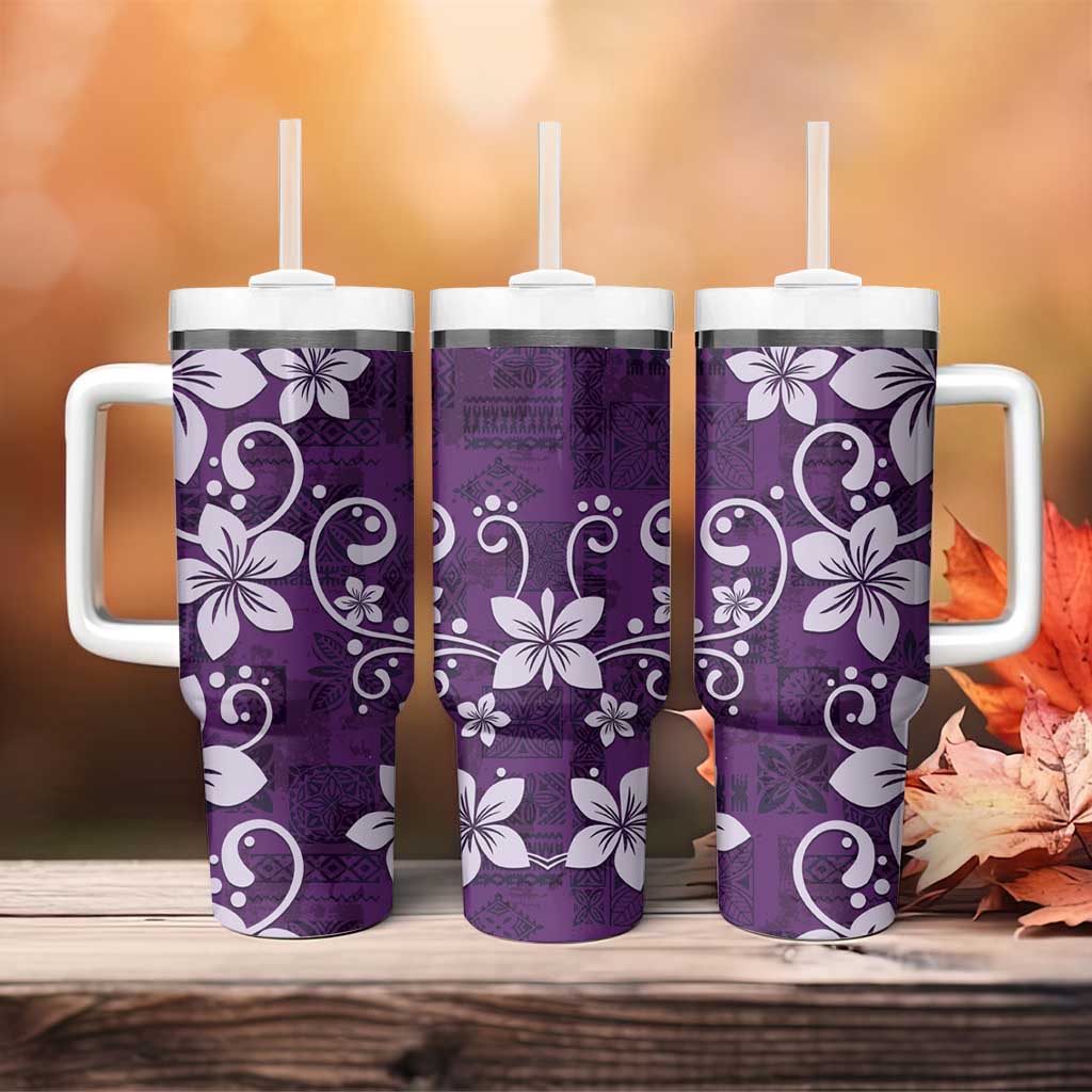 Plumeria Floral Tapa Pattern Amethyst Purple Tumbler With Handle