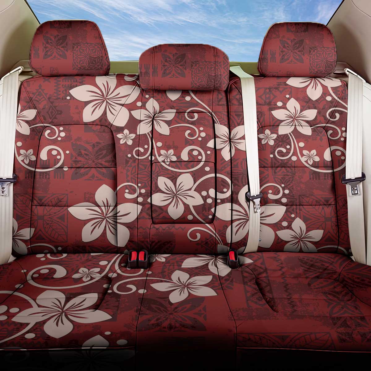 Plumeria Floral Tapa Pattern Oxblood Red Back Car Seat Cover LT01 One Size Red - Polynesian Pride