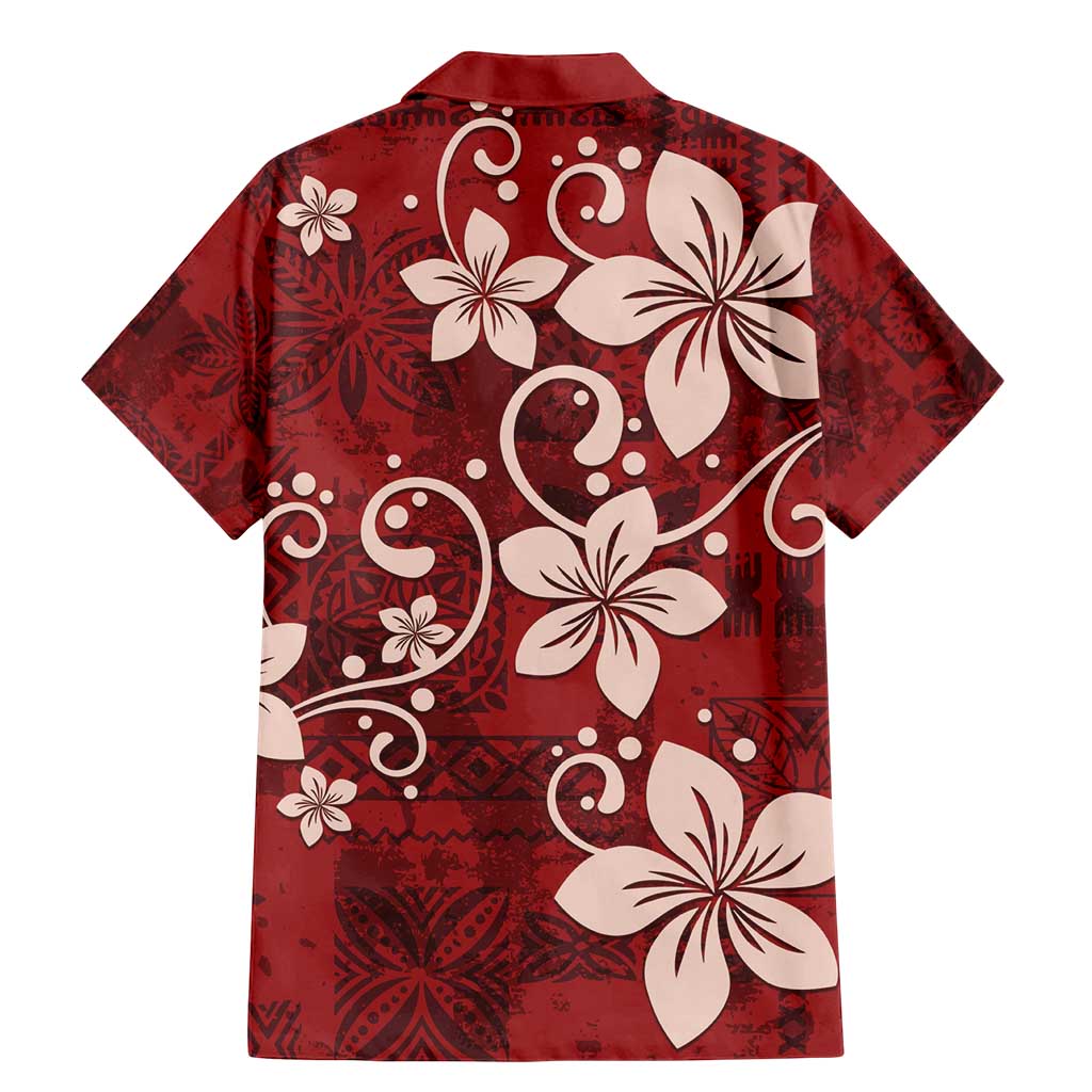 Plumeria Floral Tapa Pattern Oxblood Red Family Matching Mermaid Dress and Hawaiian Shirt LT01 - Polynesian Pride