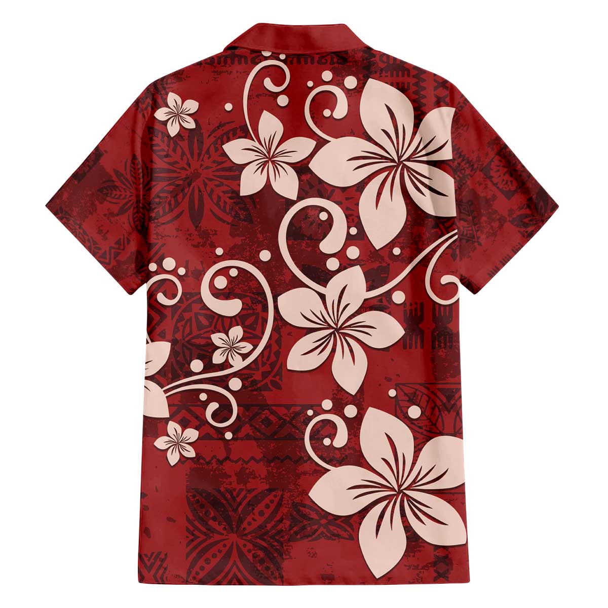 Plumeria Floral Tapa Pattern Oxblood Red Family Matching Off The Shoulder Long Sleeve Dress and Hawaiian Shirt LT01 - Polynesian Pride