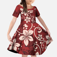 Plumeria Floral Tapa Pattern Oxblood Red Family Matching Off Shoulder Maxi Dress and Hawaiian Shirt LT01 Daughter's Dress Red - Polynesian Pride