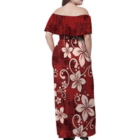 Plumeria Floral Tapa Pattern Oxblood Red Family Matching Off Shoulder Maxi Dress and Hawaiian Shirt LT01 - Polynesian Pride
