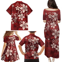 Plumeria Floral Tapa Pattern Oxblood Red Family Matching Puletasi and Hawaiian Shirt LT01 - Polynesian Pride