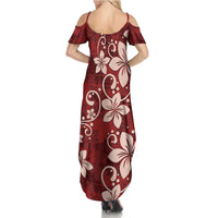 Plumeria Floral Tapa Pattern Oxblood Red Family Matching Summer Maxi Dress and Hawaiian Shirt LT01 - Polynesian Pride