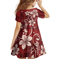 Plumeria Floral Tapa Pattern Oxblood Red Kid Short Sleeve Dress