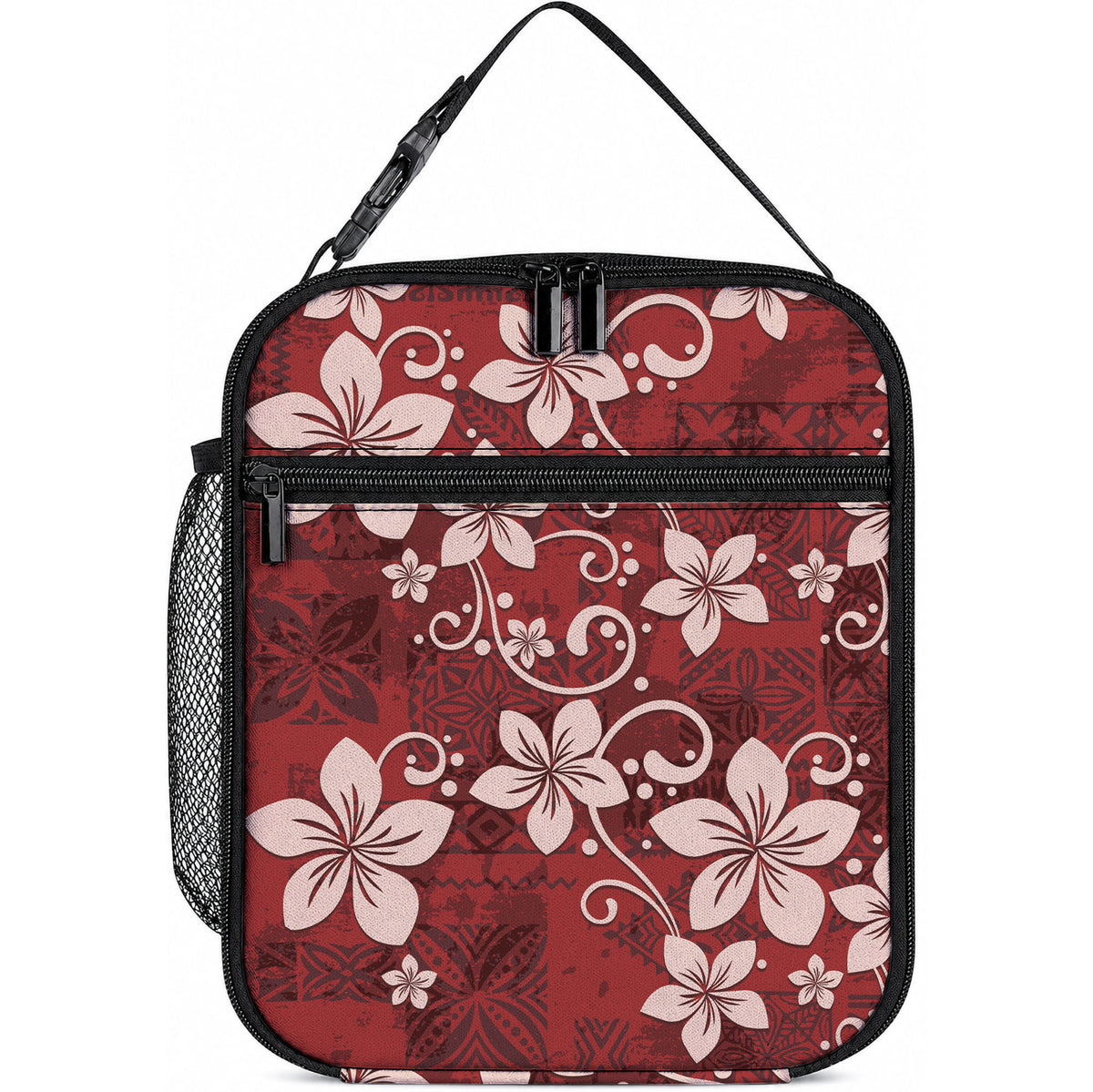 Plumeria Floral Tapa Pattern Oxblood Red Lunch Bag LT01 10.2 × 8.3 × 4.3 inch Red - Polynesian Pride