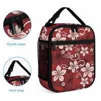 Plumeria Floral Tapa Pattern Oxblood Red Lunch Bag LT01 - Polynesian Pride