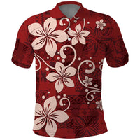 Plumeria Floral Tapa Pattern Oxblood Red Polo Shirt LT01 Red - Polynesian Pride