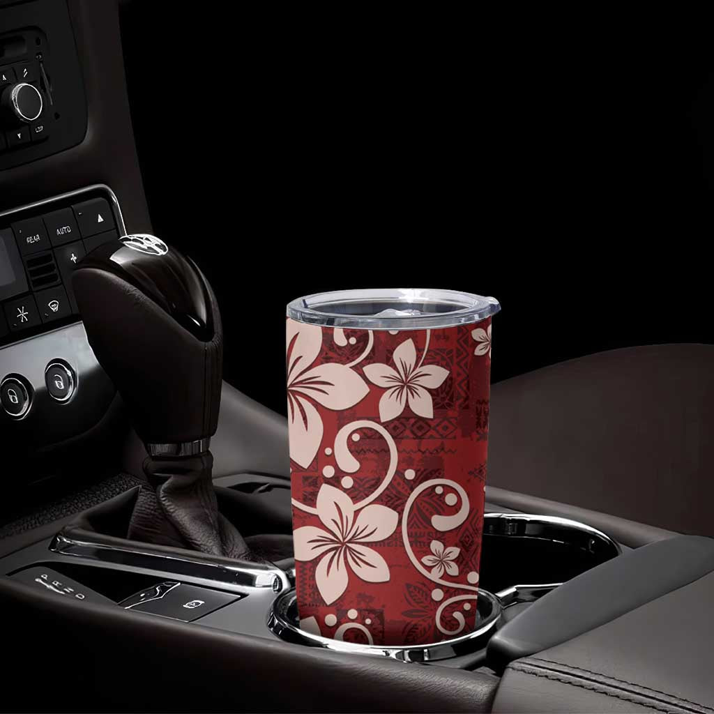Plumeria Floral Tapa Pattern Oxblood Red Tumbler Cup