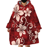 Plumeria Floral Tapa Pattern Oxblood Red Wearable Blanket Hoodie LT01 - Polynesian Pride