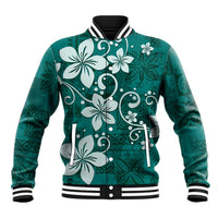 Plumeria Floral Tapa Pattern Crystal Teal Baseball Jacket