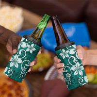 Plumeria Floral Tapa Pattern Crystal Teal 4 in 1 Can Cooler Tumbler
