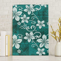 Plumeria Floral Tapa Pattern Crystal Teal Canvas Wall Art
