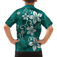 Plumeria Floral Tapa Pattern Crystal Teal Family Matching Puletasi and Hawaiian Shirt LT01 - Polynesian Pride