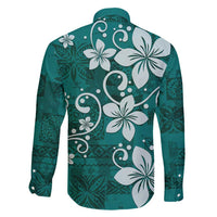 Plumeria Floral Tapa Pattern Crystal Teal Family Matching Summer Maxi Dress and Hawaiian Shirt LT01 - Polynesian Pride