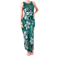 Plumeria Floral Tapa Pattern Crystal Teal Family Matching Tank Maxi Dress and Hawaiian Shirt LT01 Mom's Dress Teal - Polynesian Pride