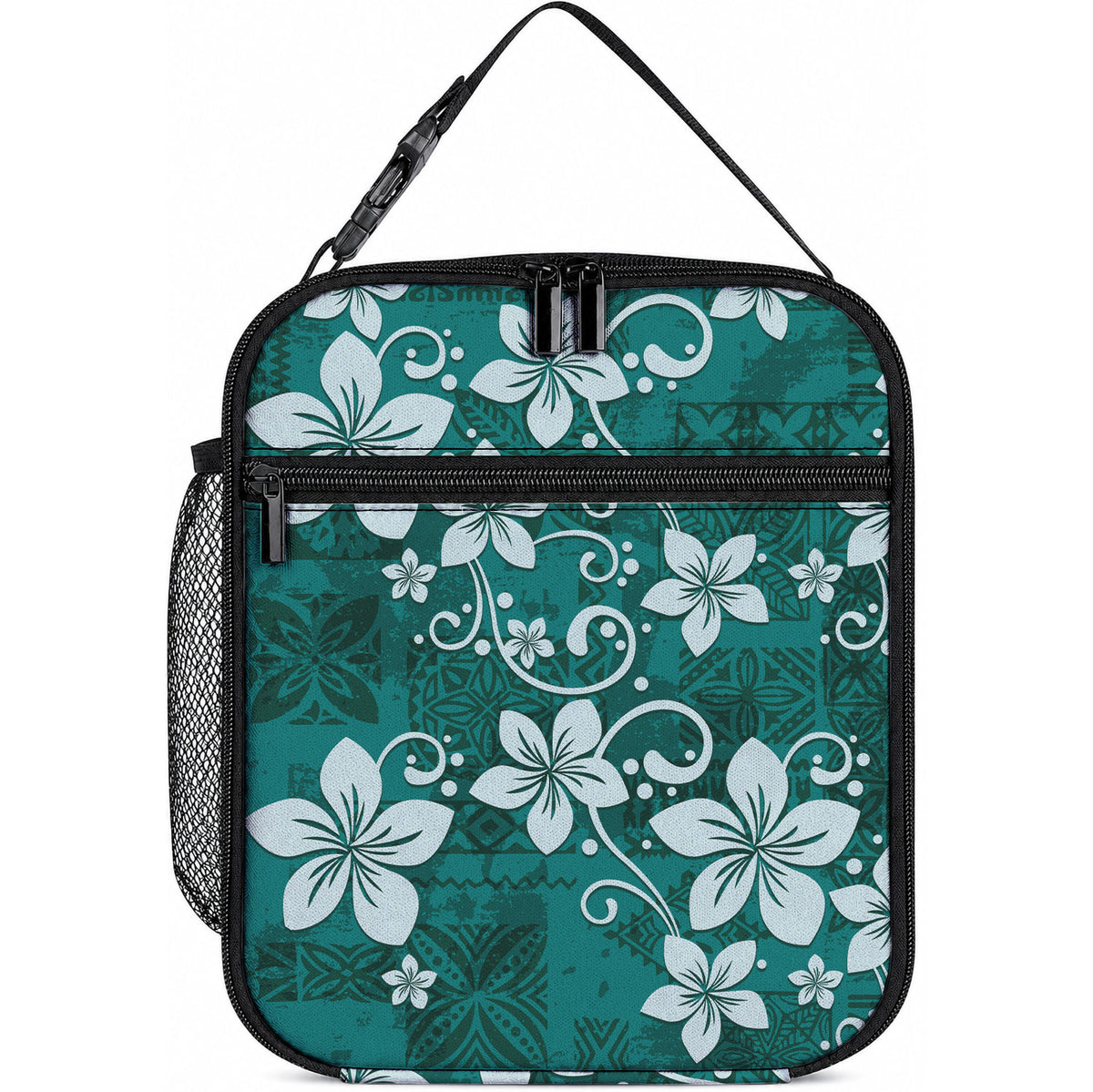 Plumeria Floral Tapa Pattern Crystal Teal Lunch Bag LT01 10.2 × 8.3 × 4.3 inch Teal - Polynesian Pride