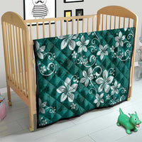 Plumeria Floral Tapa Pattern Crystal Teal Quilt