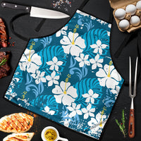 Blue Hawaiian Hibiscus Monstera Apron Grunge Stylized