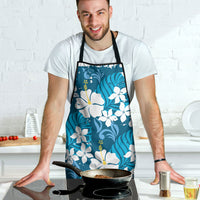 Blue Hawaiian Hibiscus Monstera Apron Grunge Stylized