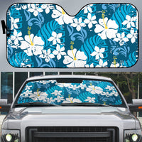 Blue Hawaiian Hibiscus Monstera Auto Sun Shade Grunge Stylized
