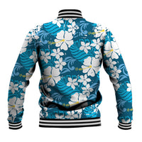 Blue Hawaiian Hibiscus Monstera Baseball Jacket Grunge Stylized
