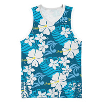 Blue Hawaiian Hibiscus Monstera Basketball Jersey Grunge Stylized