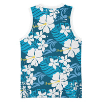 Blue Hawaiian Hibiscus Monstera Basketball Jersey Grunge Stylized