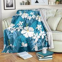 Blue Hawaiian Hibiscus Monstera Blanket Grunge Stylized