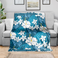 Blue Hawaiian Hibiscus Monstera Blanket Grunge Stylized