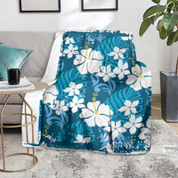 Blue Hawaiian Hibiscus Monstera Blanket Grunge Stylized