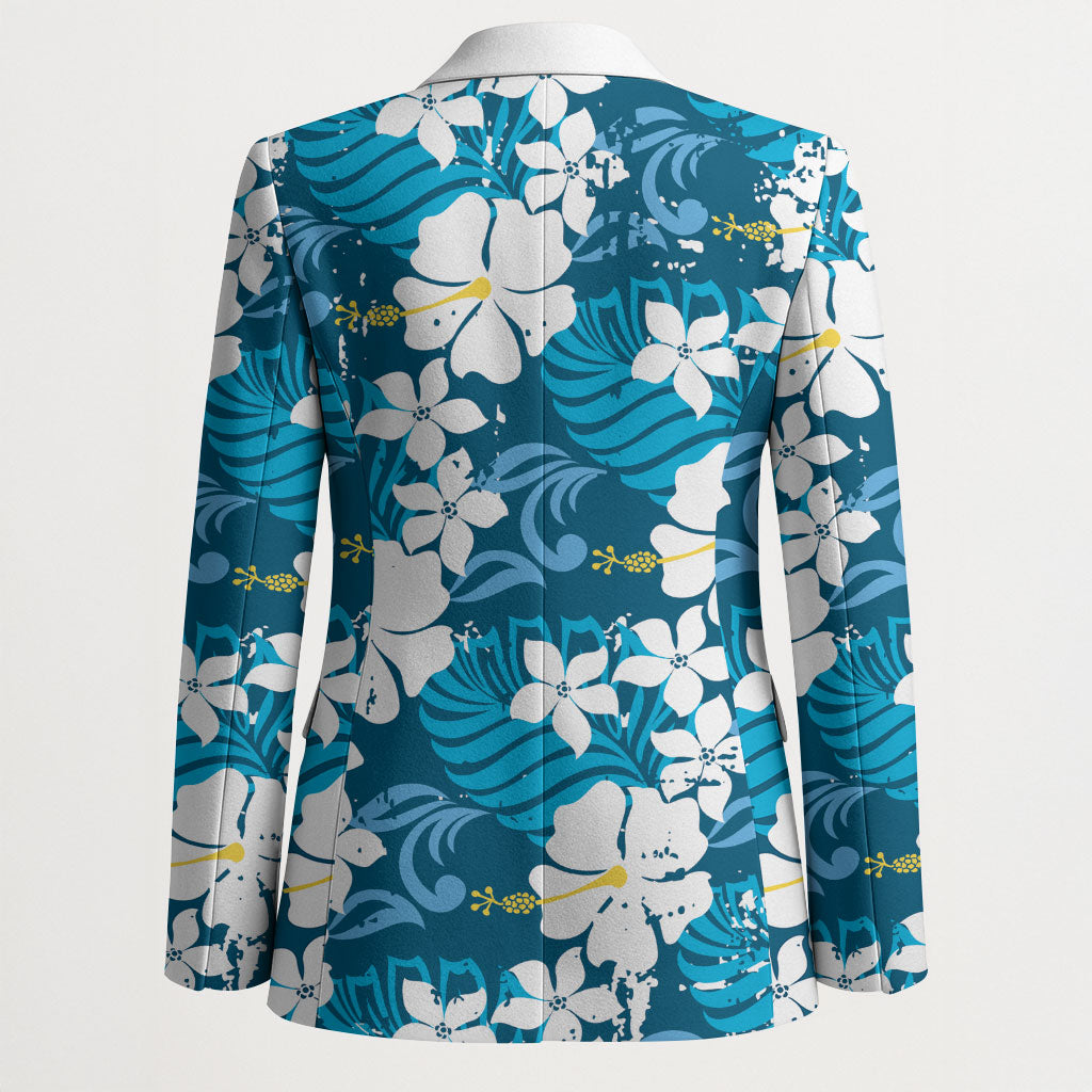 Blue Hawaiian Hibiscus Monstera Blazer Grunge Stylized