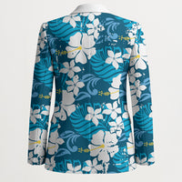 Blue Hawaiian Hibiscus Monstera Blazer Grunge Stylized