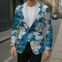 Blue Hawaiian Hibiscus Monstera Blazer Grunge Stylized