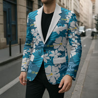 Blue Hawaiian Hibiscus Monstera Blazer Grunge Stylized