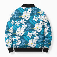 Blue Hawaiian Hibiscus Monstera Bomber Puffer Jacket Grunge Stylized LT01 - Polynesian Pride