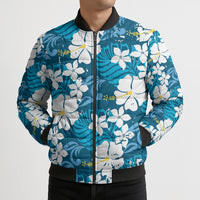 Blue Hawaiian Hibiscus Monstera Bomber Puffer Jacket Grunge Stylized LT01 - Polynesian Pride