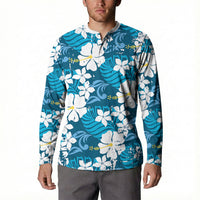 Blue Hawaiian Hibiscus Monstera Button Sweatshirt Grunge Stylized LT01 - Polynesian Pride