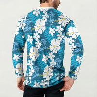 Blue Hawaiian Hibiscus Monstera Button Sweatshirt Grunge Stylized LT01 - Polynesian Pride