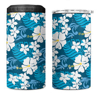 Blue Hawaiian Hibiscus Monstera 4 in 1 Can Cooler Tumbler Grunge Stylized
