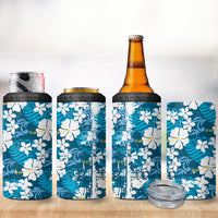 Blue Hawaiian Hibiscus Monstera 4 in 1 Can Cooler Tumbler Grunge Stylized