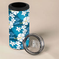 Blue Hawaiian Hibiscus Monstera 4 in 1 Can Cooler Tumbler Grunge Stylized