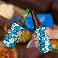 Blue Hawaiian Hibiscus Monstera 4 in 1 Can Cooler Tumbler Grunge Stylized