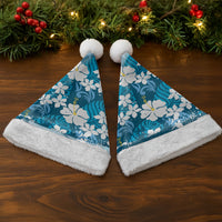 Blue Hawaiian Hibiscus Monstera Christmas Santa Hat Grunge Stylized LT01 - Polynesian Pride